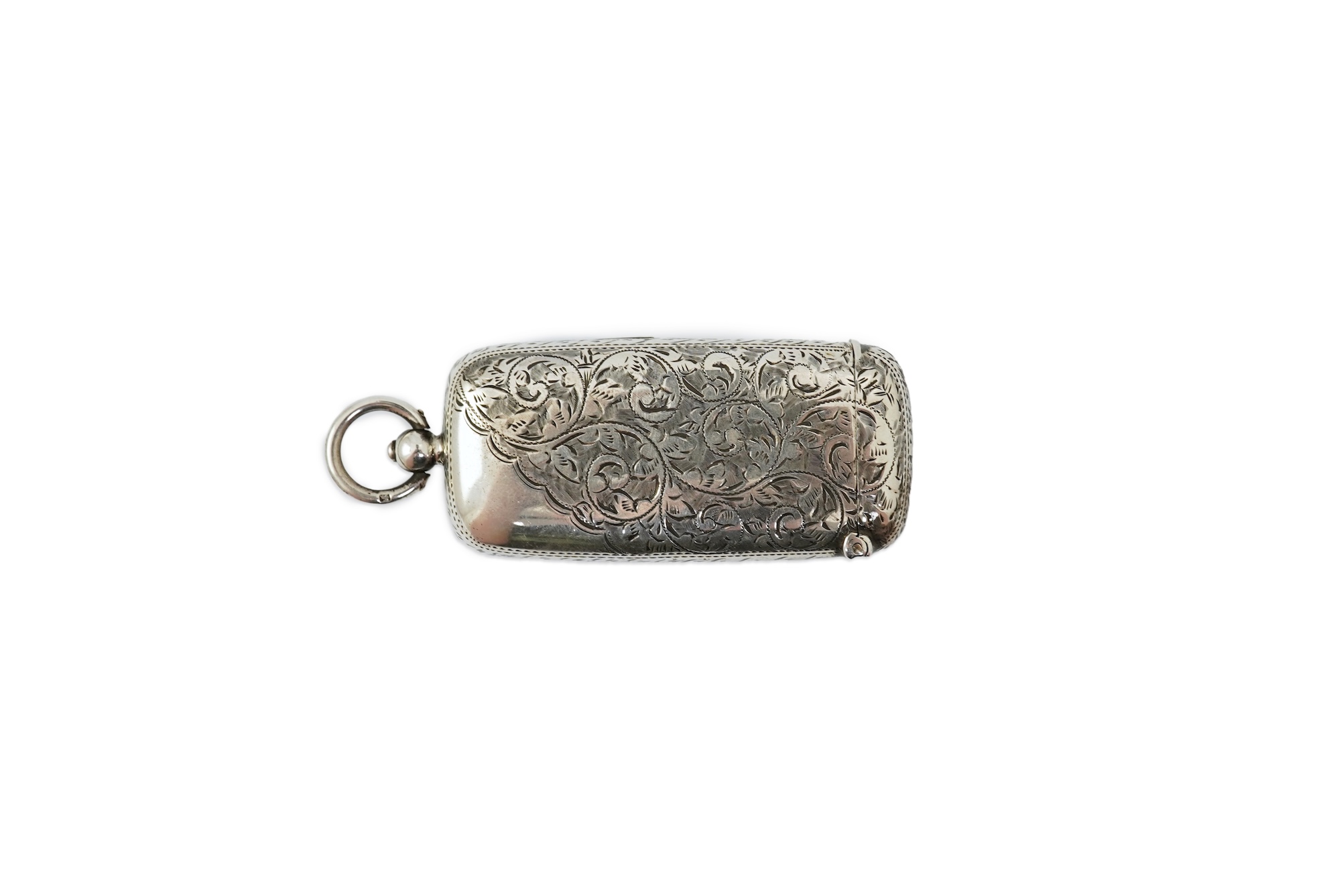 A late Victorian engraved silver oval combination sovereign and vesta case, by W H Tandy & Sons